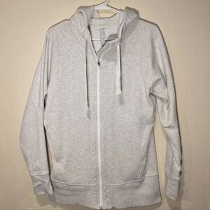 Athleta Heather Light Gray Full-Zip Hooded Sweatshirt